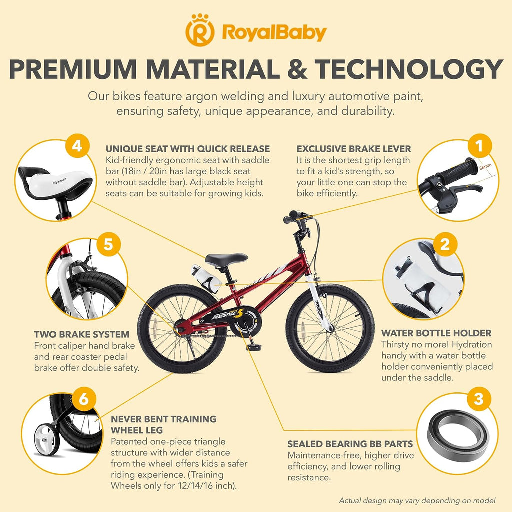 RoyalBaby Kids Bike with Dual Handbrake for Beginners,12 14 16 18 20 Inch Bicycle for Boys & Girls Ages 3-10 Years