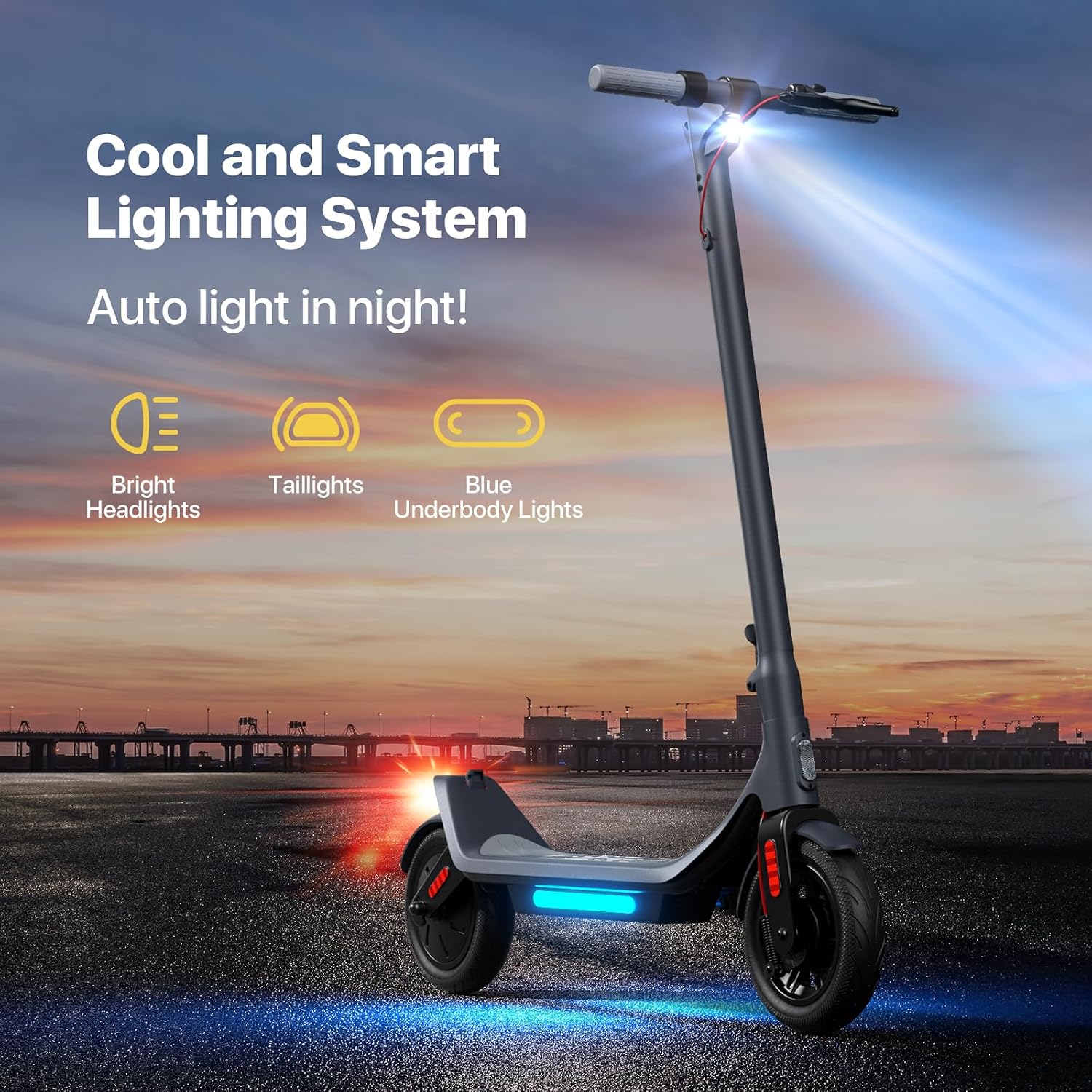 MEGAWHEELS Electric Scooter for Adults with Suspension, 8.5/10in Vacuum Tires, 14/19/28/31Miles, 15MPH Max Speed, Turn Lights, Foldable Electric Scooter for Commuter