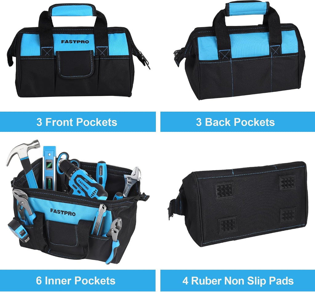 FASTPRO 232-Piece Home Tool Set with Drill, 20V Cordless Drill Driver, Household Repairing Tool Kit with Drill, 12-Inch Wide Mouth Storage Tool Bag Included, Blue