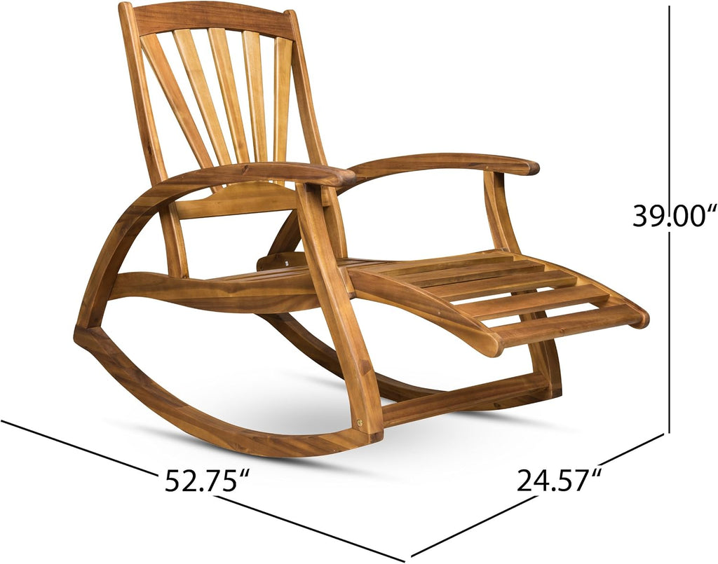 Christopher Knight Home Alva Outdoor Acacia Wood Rocking Chair with Footrest, Teak Finish