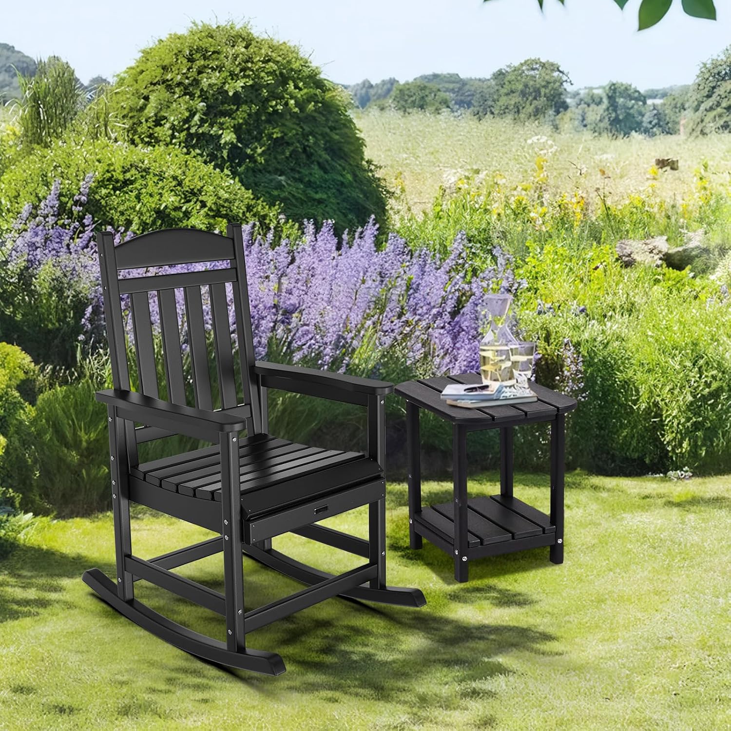 VINGLI 450 lbs Capacity HDPE Outdoor Rocking Chair - Durable, Weather-Resistant Patio Rocker for Garden, Lawn, and Deck, Black