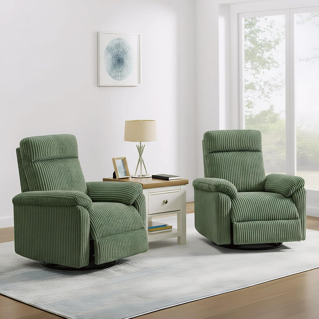 KISLOT Swivel Rocker Recliner for Adults, Corduroy 360 Degree Swivel Glider Recliner Manual 3-Position Adjustable Easy Assembly for Small Space Living Room Nursery Bedroom