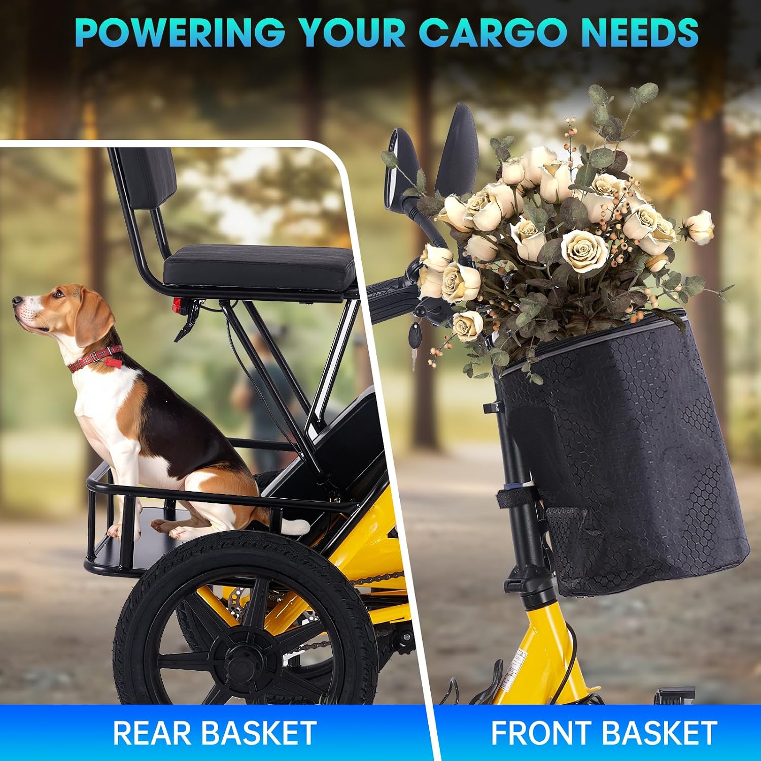 E Trike Electric Bike, 350W(Peak 500W) Brushless Motor Folding Trike, 2 Seats Ebike, 480Wh Removable Battery, Step-Thru 3 Wheel Electric Bicycle, Up to 45 Miles, Tricycle for Adults Parents