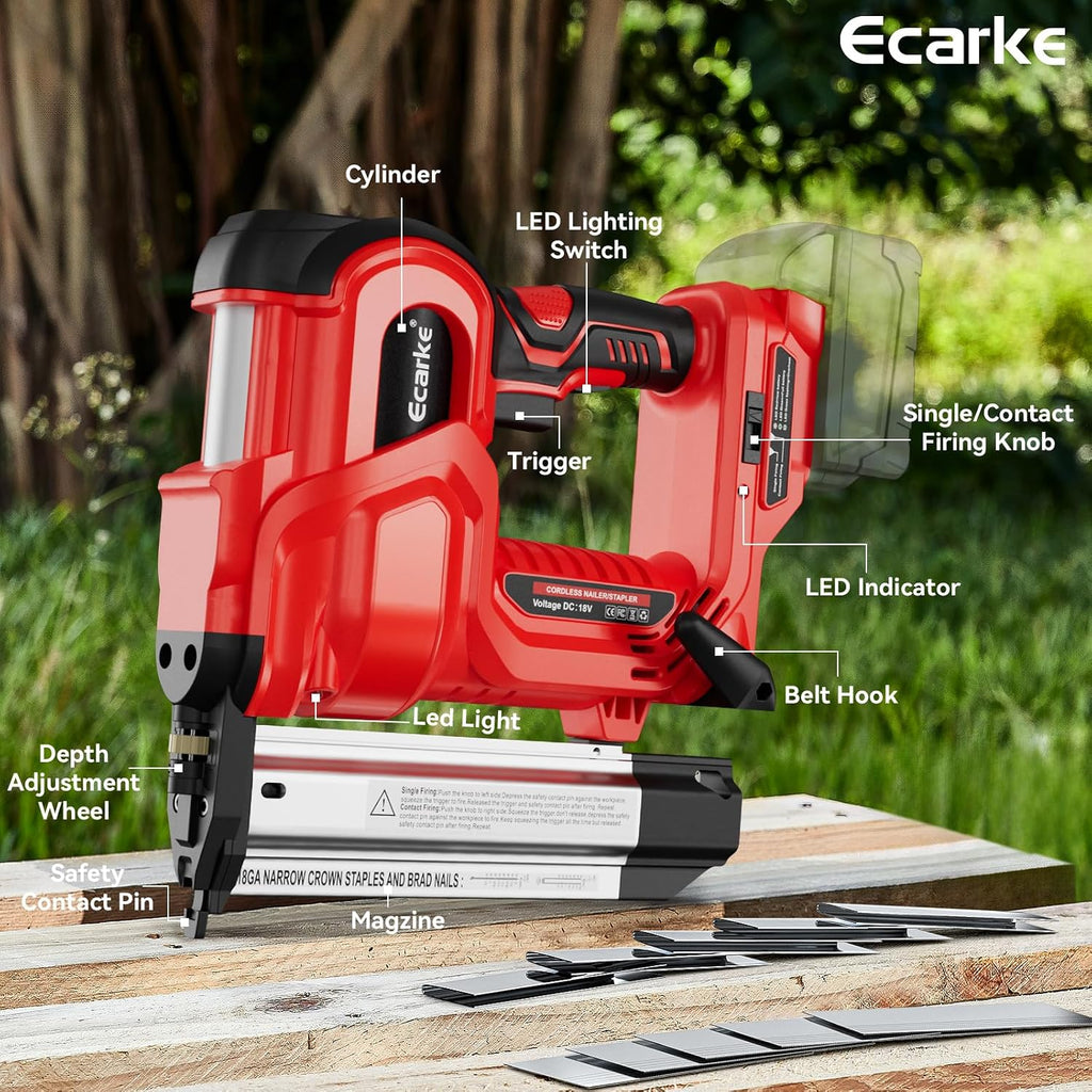 Ecarke 2' Electric Nail Gun Compatible with Milwaukee 18V Battery(No Battery),2 in 1 Cordless Brad Nailer Stapler with 1000 Nails,18 Gauge Nail Gun Battery Powered,2 Firing Modes for Trim Wood DIY