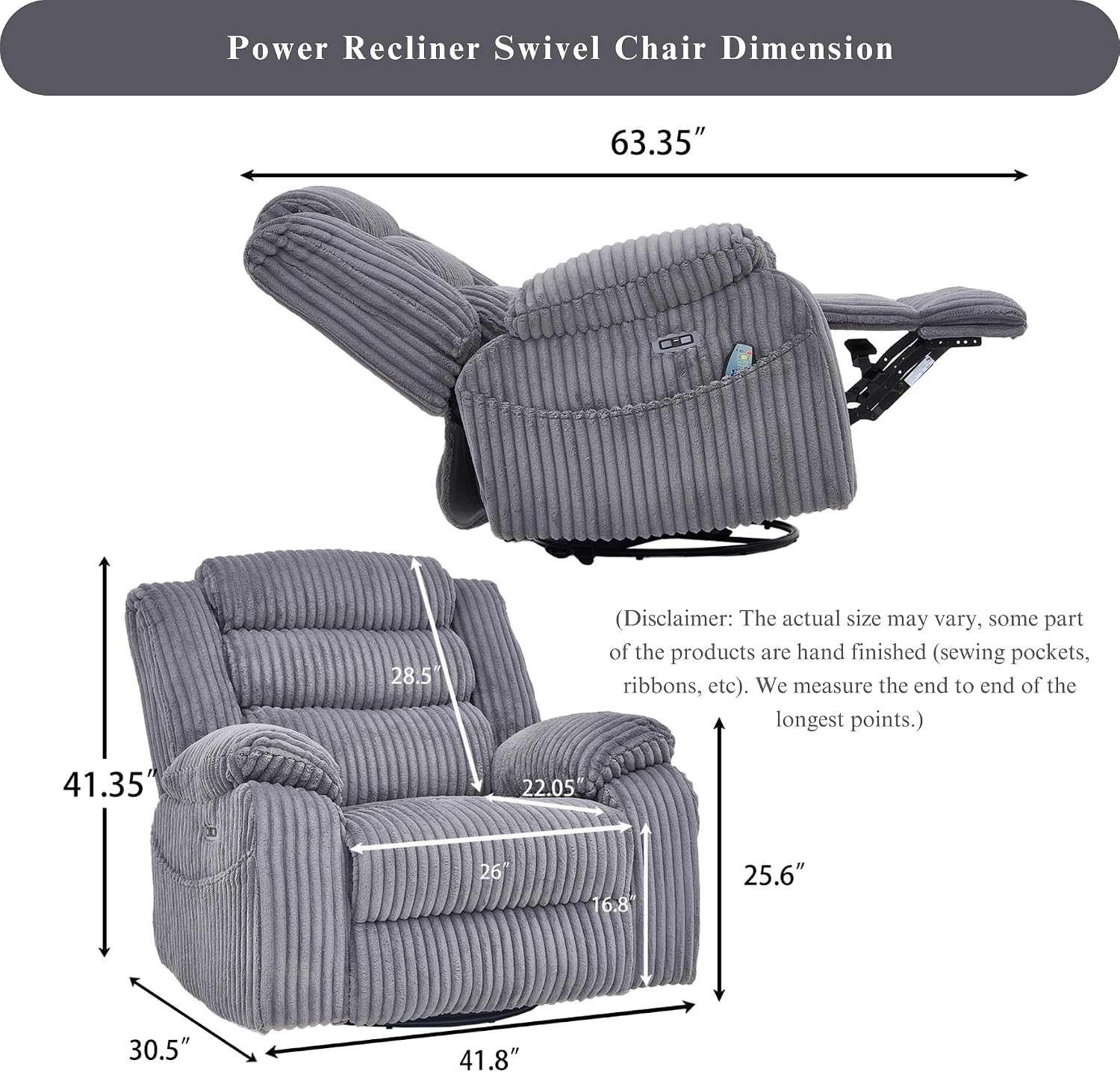 JUUXO Extra Wide Power Swivel Rocking Recliner for Adults with Heat Massage, USB & Type-C Charging, Electric Glider Rocker Chair for Living Room Nursery Bedroom Office