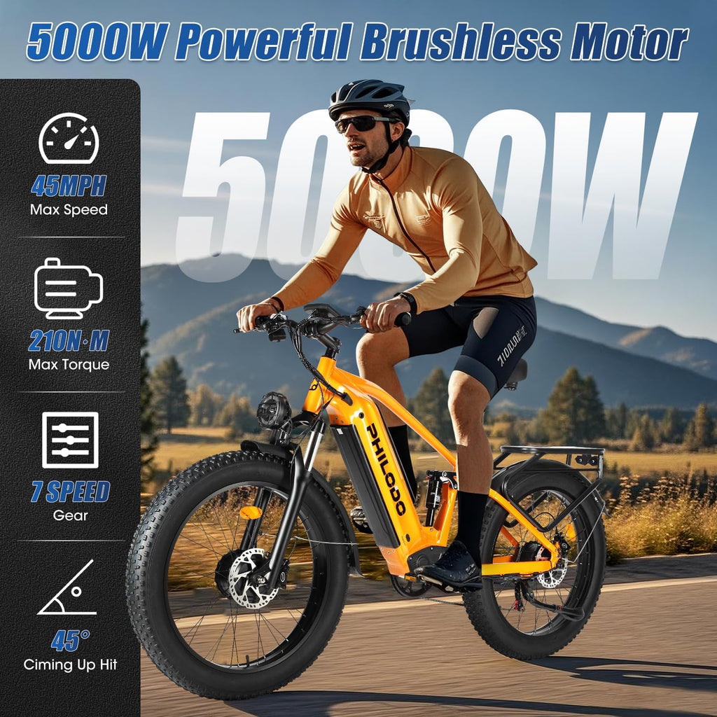Falcon 60V 32AH Off-Road Electric Bike - 5000W Dual Motor Hunting Ebike, Fat Tire Full Suspension Dirt Bike for Adults, Long Range Snow/Sand Electric Bicycle