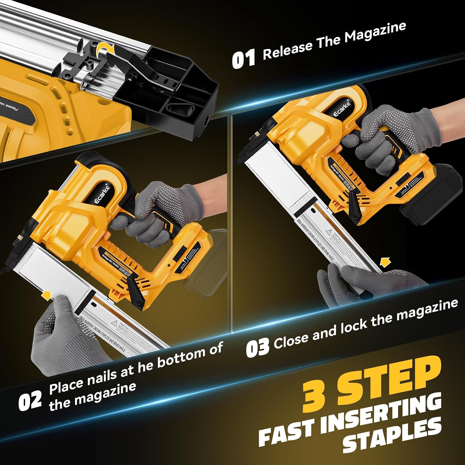 Ecarke Cordless 2 Inch Brad Nailer Compatible with DeWalt 20V Battery(No Battery),2 In 1 Electric Nail Gun,18GA Staple Gun with 1000 Nails, Battery Powered Nail Gun for Trim Wood Crafting Home DIY