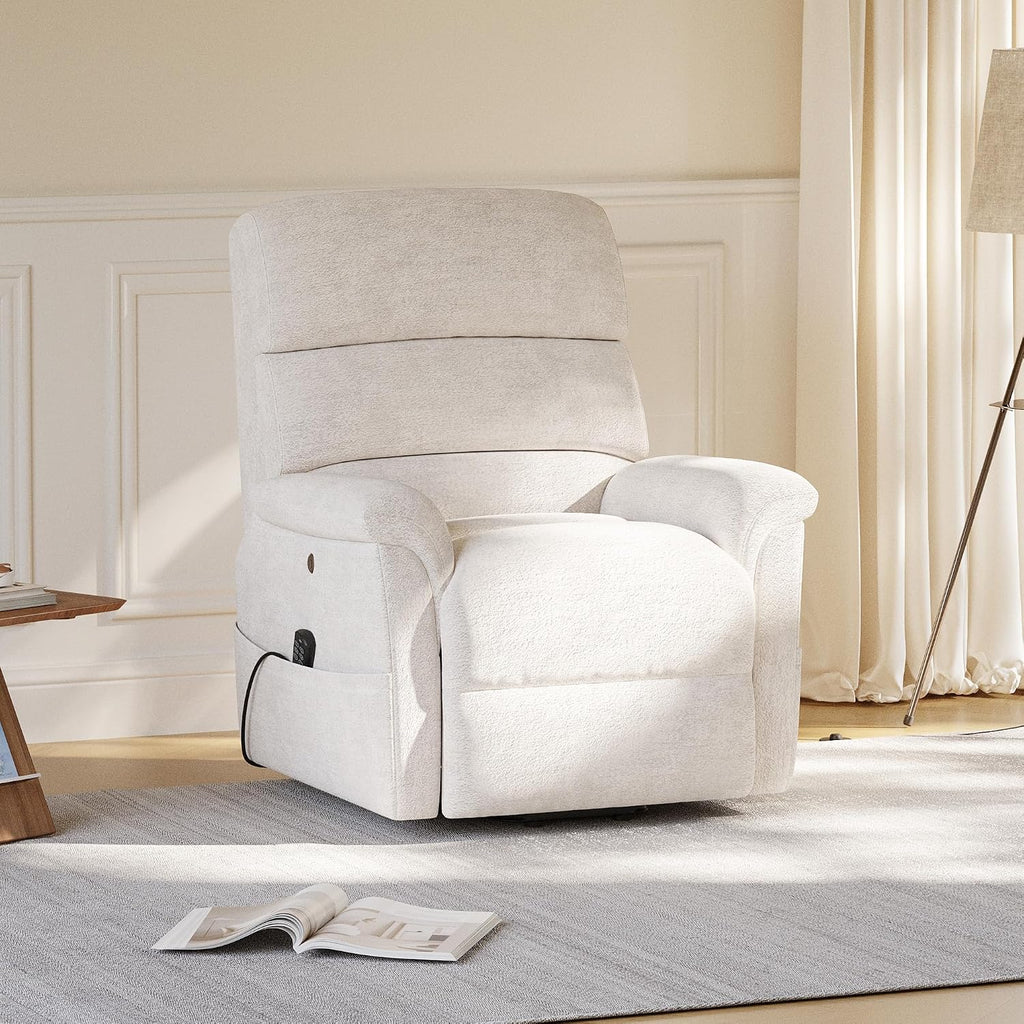 COLAMY Eleva Power Lift Recliner Chair with USB & Type-C Charge, Dual Motors Adjustment Recliner with Padded Upholstered Seat and Armrest, Double Storage Pockets, Beige