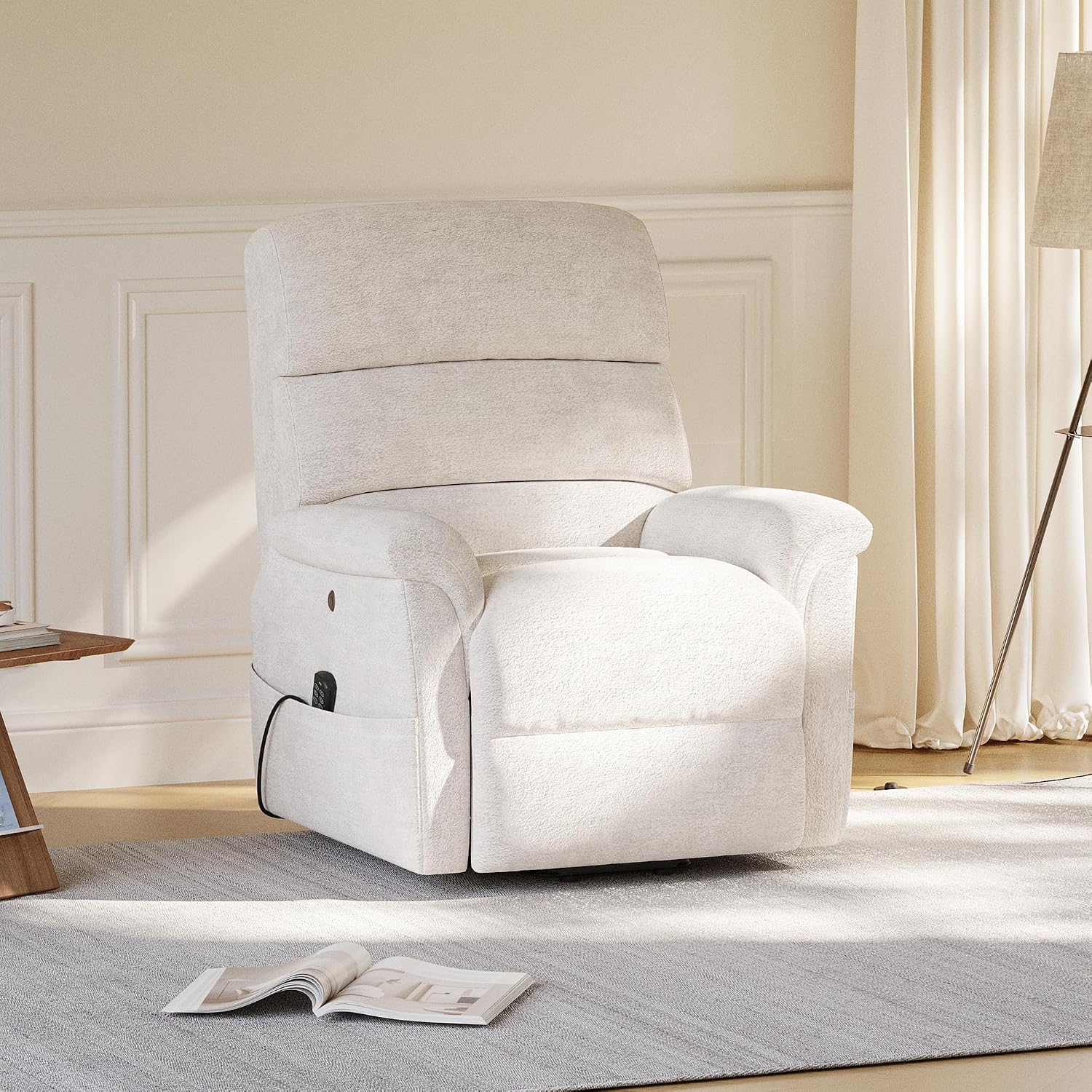 COLAMY Eleva Power Lift Recliner Chair with USB & Type-C Charge, Dual Motors Adjustment Recliner with Padded Upholstered Seat and Armrest, Double Storage Pockets, Beige