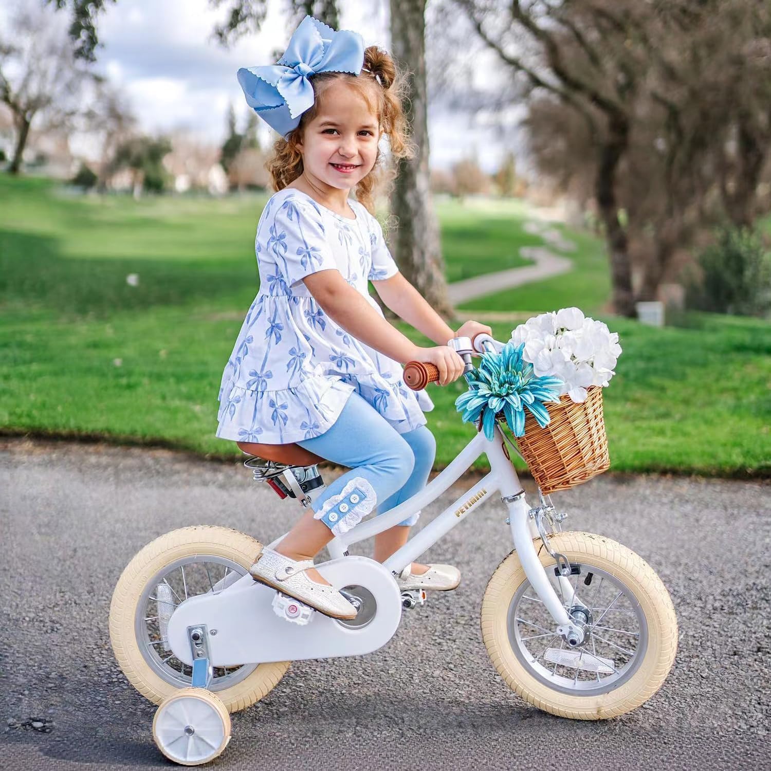 Petimini Vintage Kids Bike for Girls, 12–20 Inch Classic Bicycle with Wicker Basket & Bell, High Tensile Steel Frame, Training Wheels (12–18'), 85% Pre-Assembled, Retro Bike for Outdoor Riding