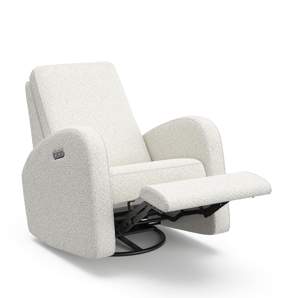 Storkcraft Santa Monica Power Recliner Swivel Glider (Ivory Boucle) – Effortless Electronic Power Recline, USB-A & USB-C Charger