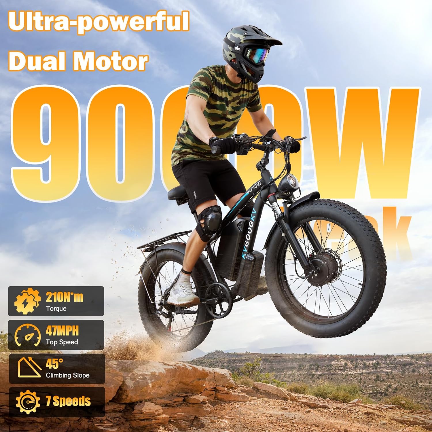 9000W Peak Dual Motor Ebike,58V Max-Output 1972Wh Electric Bike for Adults,44-47MPH Fast Ebike,Long Range Battery Up to 105 Miles,24'×4.0 Fat Tires Electric Mountain Bike for Snow Off-Road