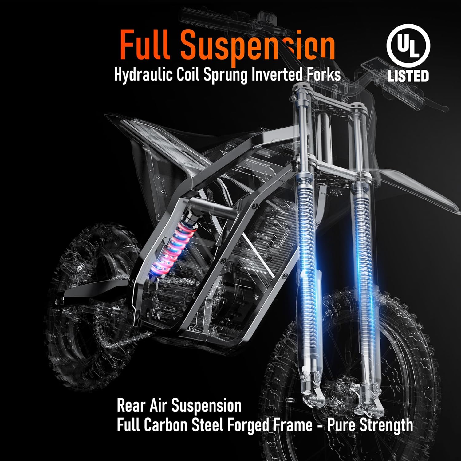 Electric Dirt Bike for Adults Teens, 3000W Brushless 220Nm Motor - 45° Slope, 38 MPH, 48V/23.4Ah Removable Battery, Dual Hydraulic Brakes & Full Suspension Electric Motorcycle for Age 13+