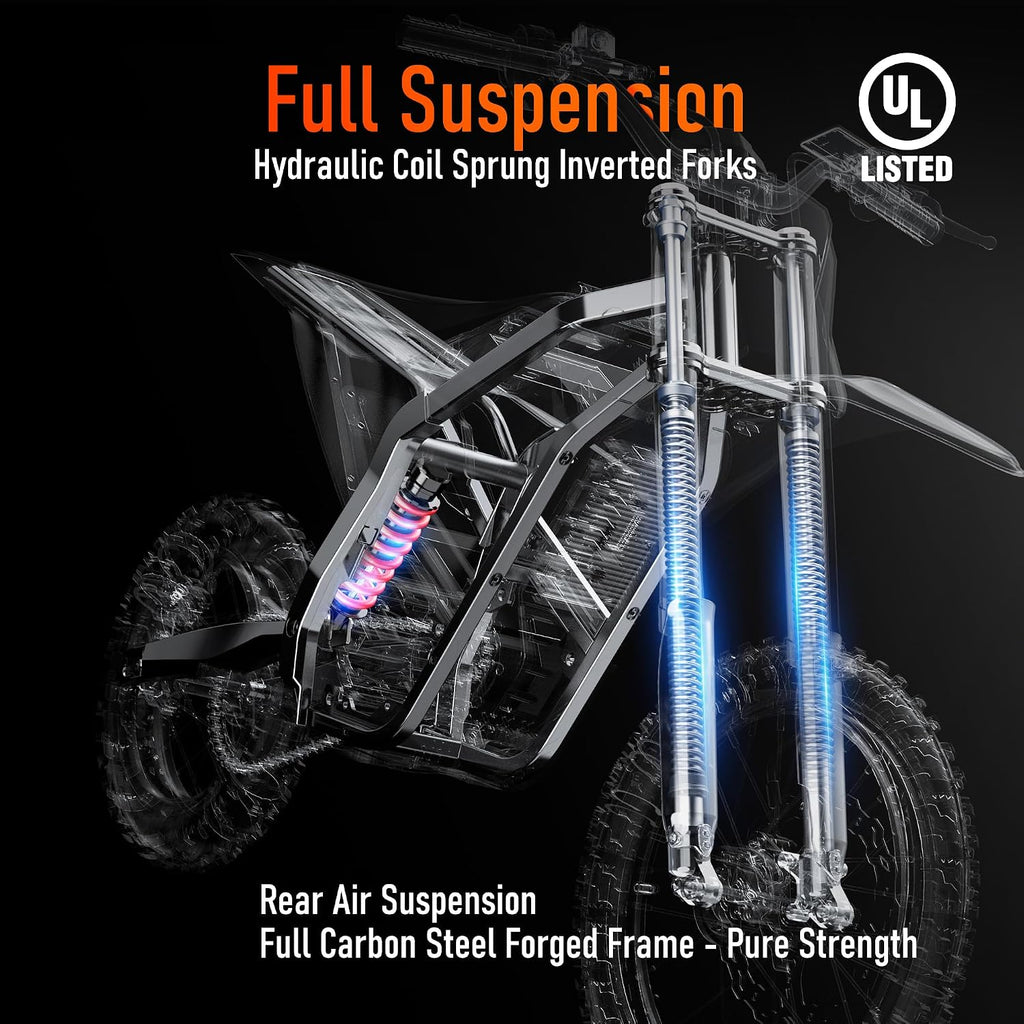Electric Dirt Bike for Adults Teens, 3000W Brushless 220Nm Motor - 45° Slope, 38 MPH, 48V/23.4Ah Removable Battery, Dual Hydraulic Brakes & Full Suspension Electric Motorcycle for Age 13+