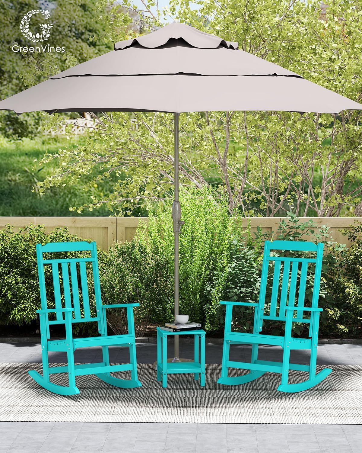 GREENVINES Outdoor-Rocking-Chair | HDPE Plastic | Patio Rockers | Porch Rocker Chairs | Oversized | High Back | Big & Tall | Aqua