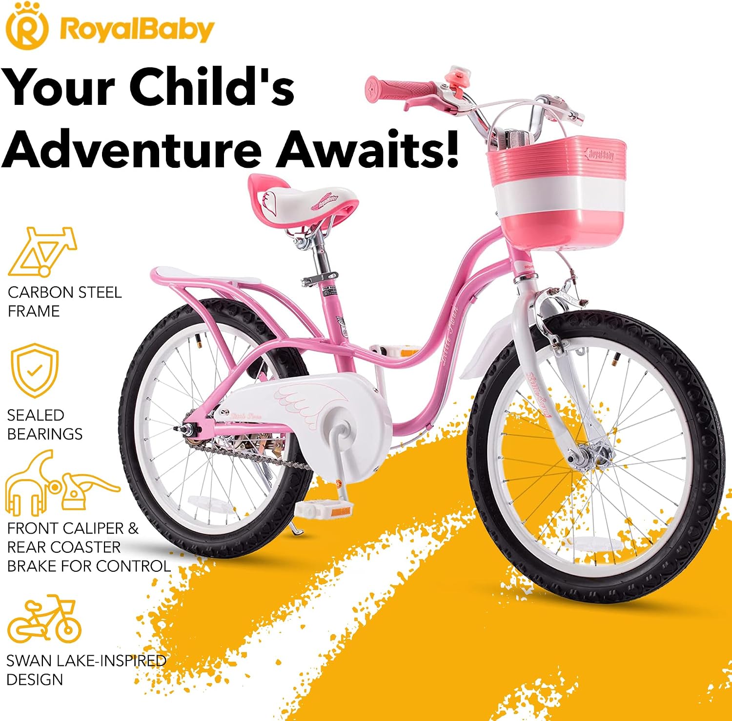 Royalbaby Princess Girls Kids Bike 12 14 16 18 20 Inch Children Bicycle with Basket for Age 3-12 Years