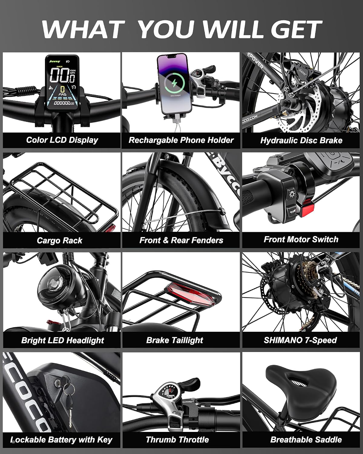 6000W Peak Electric Bike for Adults, 52V 32AH Dual Motor E-Bike, Up to 90Mile & 45 M P H All-Terrain Fat Tires Full Suspension 24/26 Inch Electric Bicycles Hydraulic Disc Brake for Road UL2849 by SGS