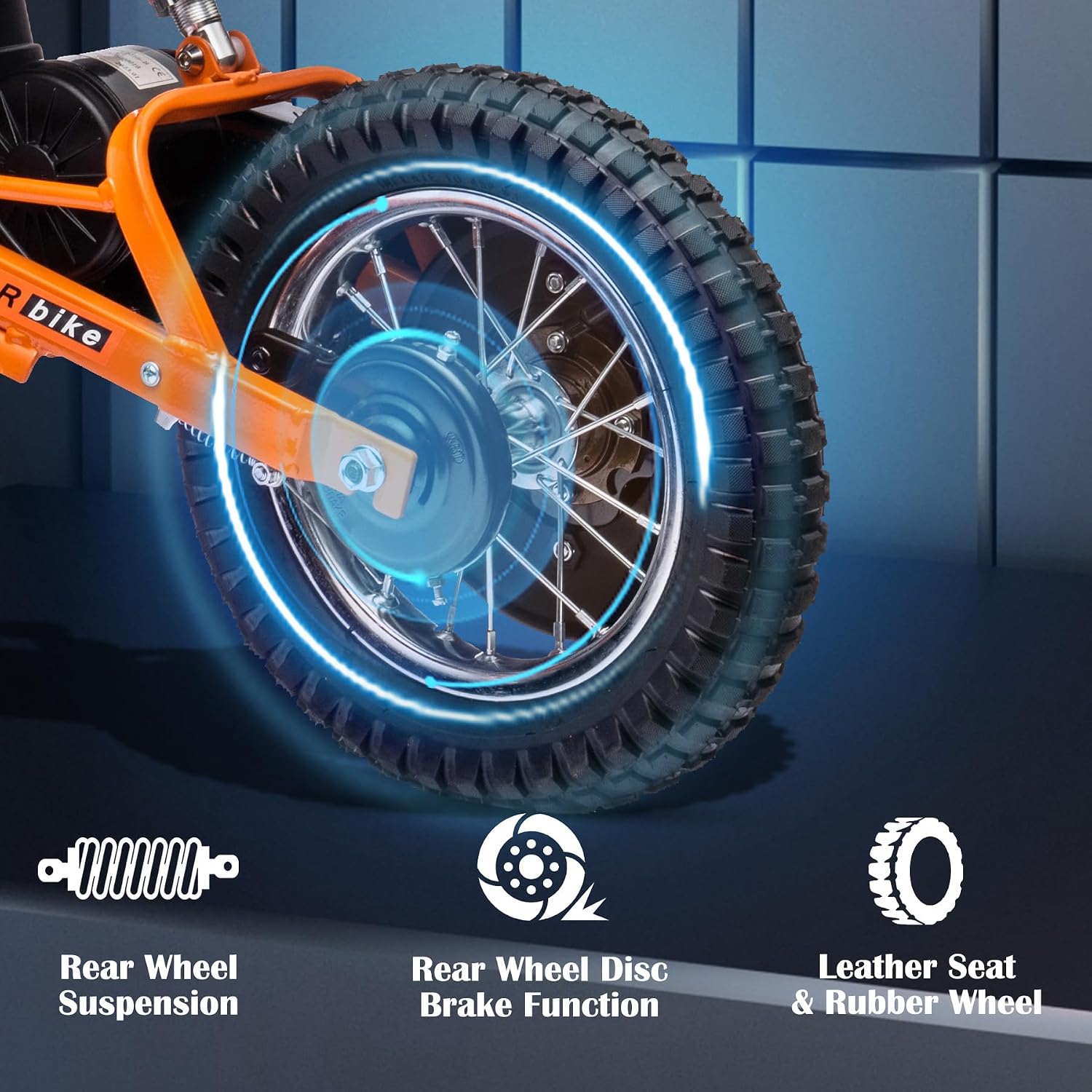 24V Electric Dirt Bike for Kids, 250W Strong Motor 13.6MPH Fast Speed Electric Off-Road Motorcycle, Mini Dirt Bike with Rear Wheel Suspension, Chain-Driven, Leather Seat, Disc Brake, Blue
