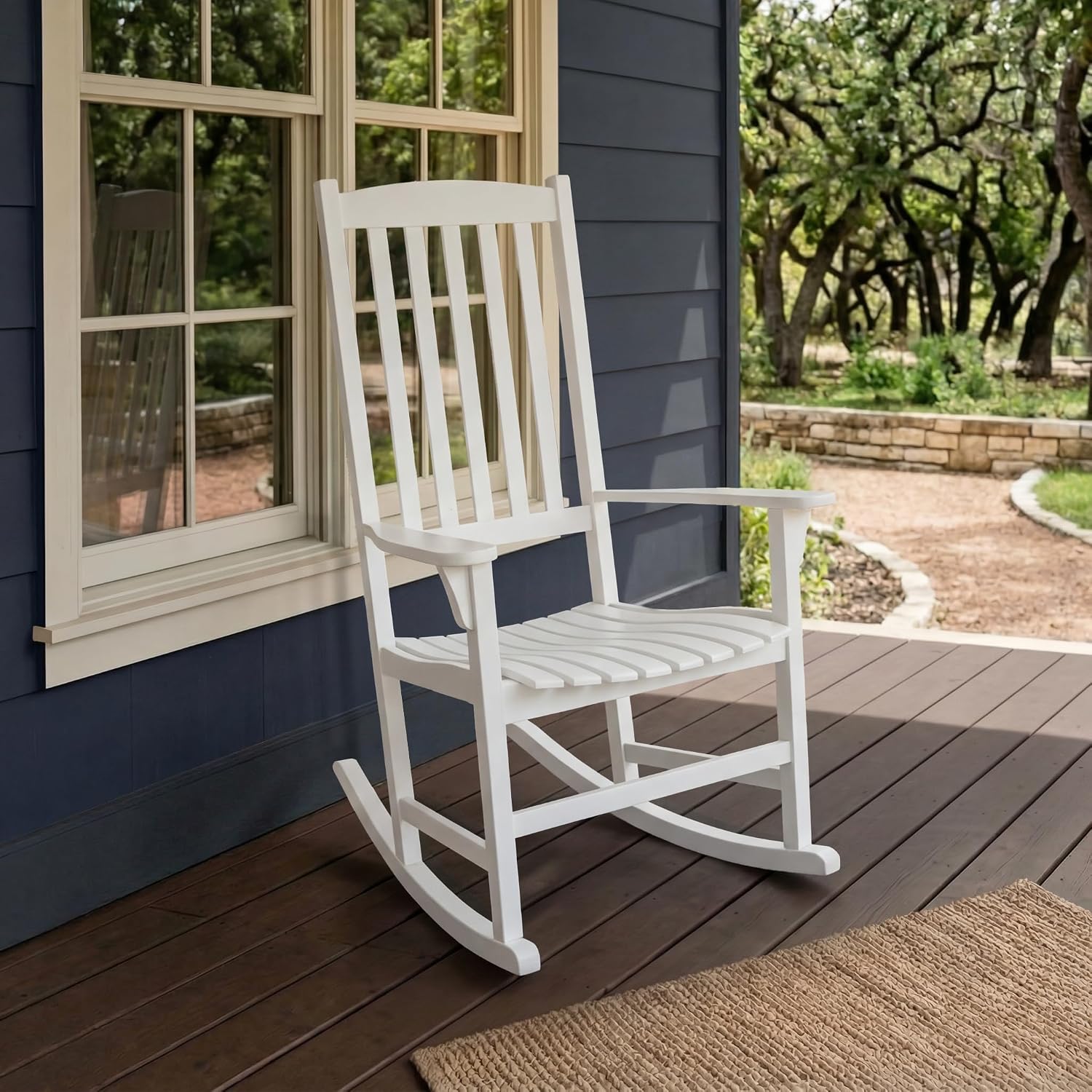 Cambridge Casual Bentley Solid Wood Porch Rocking Chair, White – Outdoor Wooden Rocker for Patio, Front Porch, Comfortable Contoured Seat