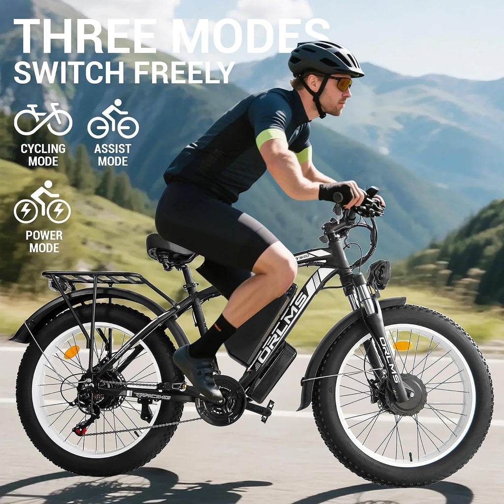 6000W Peak Dual Motor Electric Bike for Adults, 60V 25AH Battery, 45MPH & 100 Miles Range,21-Speed Full Suspension, 26' x 4.0' Fat Tire Off-Road E-Bike for All Terrain Snow Sand