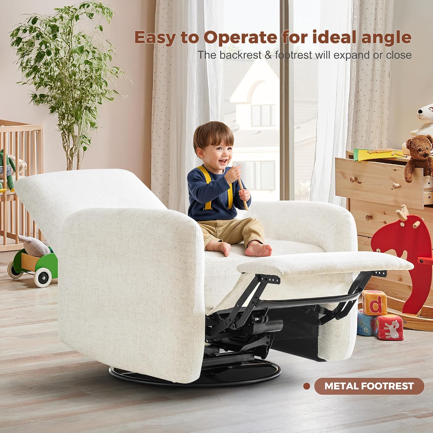 Power Recliner Chair, Swivel Rocker Recliner with USB A/C Charging Ports & Smooth Swivel Motion, Chenille Upholstered Rocking Chair for Nursery,Living Room, Bedroom, 1PC, Cream