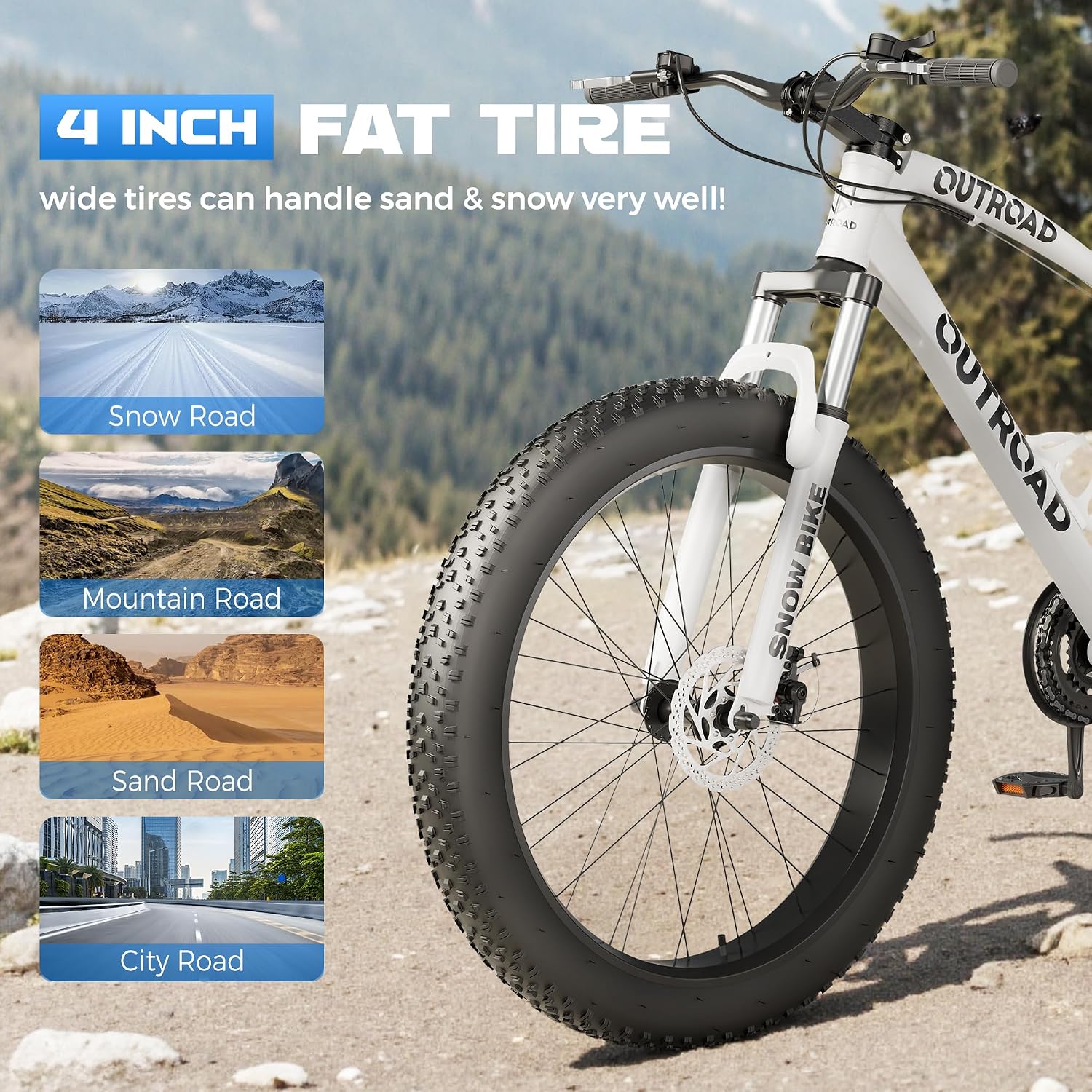 Betterland Outdoor 26 Inch Wheels Fat Tire Mountain Bike, 21-Speed Bicycle with Dual Front Suspension, High Carbon Steel Frame with Double Disc Brake and Anti-Slip Bicycle for Adults