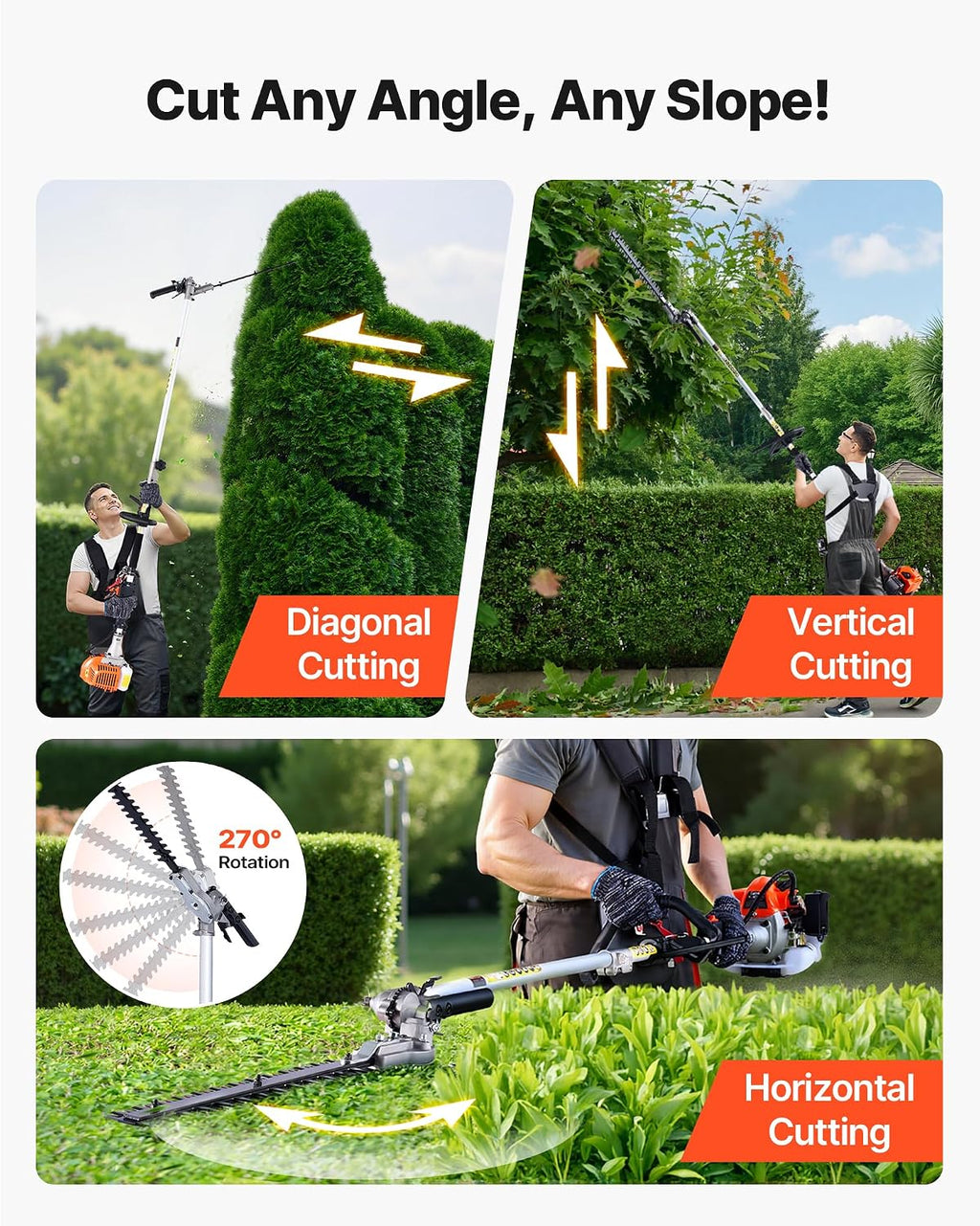 VEVOR Gas Hedge Trimmer, 2 Cycle Gas Power Handheld Hedge Trimmer, 4-in-1 26cc Weed Eater with Protective Gear Set, Includes Hedge and String Trimmer, Edger, Brush Cutter, for Trimming Shrubs & Bushes
