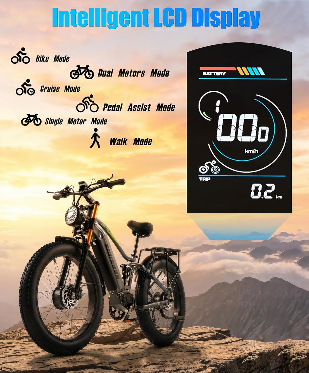2026 Dual Motor Electric Bike for Adults AWD 5000W/3000W Peak 40 MPH/30 MPH E Dirt Bike, 52V/48V Removable Battery 65/80/150 Miles Max Long Range with Full Suspension 26' Fat Tires Mountain Bike