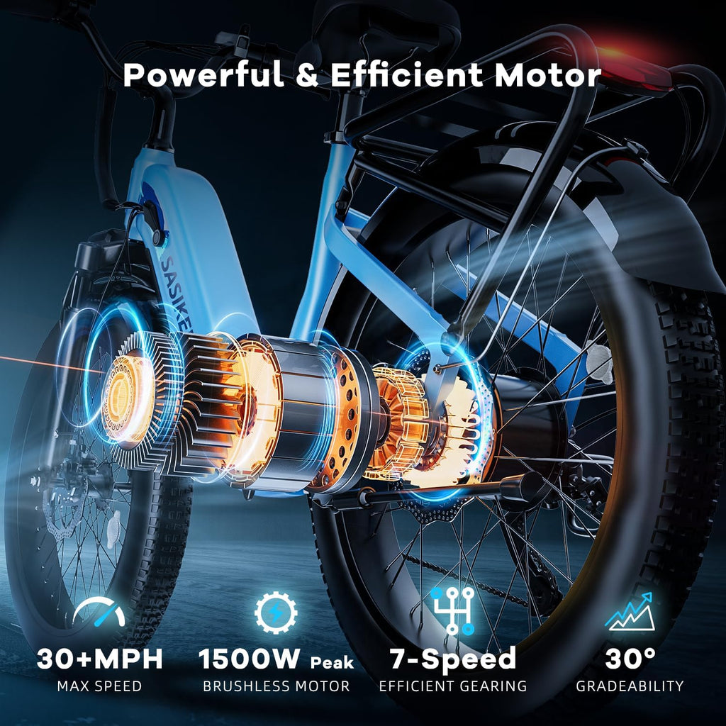 Electric Bike for Adults,1000W/1500W Peak Motor Ebike, 48V 15/20Ah Removable Battery, Electric Commuting Mountain Bike, Step Thru Ebike with 80 Miles Electric Bicycle,7 Speed UL Certified