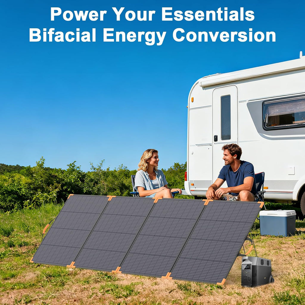 400W Bifacial Portable Solar Panel, 33V Lightweight Foldable Solar Charger for Power Station, IP68 Waterproof 23.5% High Efficiency with Adjustable Kickstands for Camping RVs Home Backup