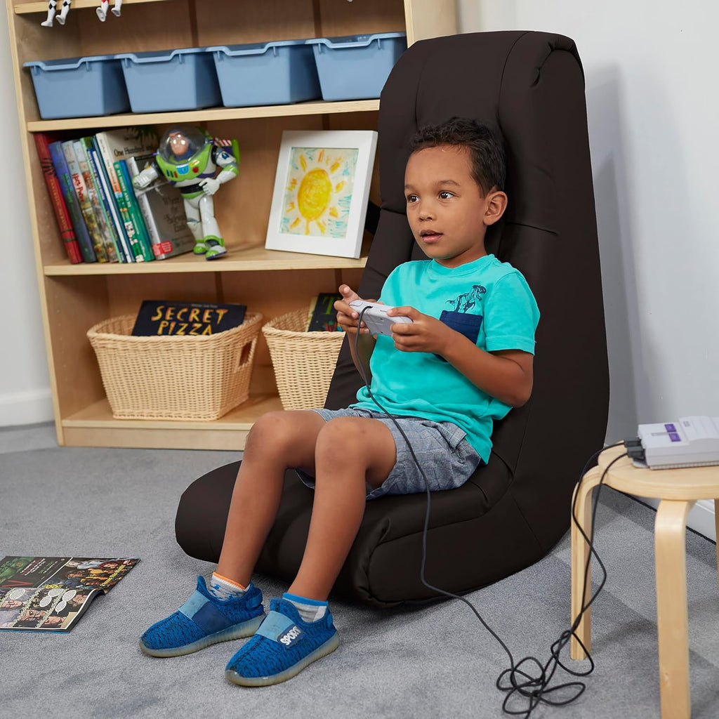 Factory Direct Partners Soft Tufted Floor Rocker - Cushioned Ground Chair for Kids Teens and Adults - Great for Reading, Gaming, Meditating, TV - Black, 10488-BK