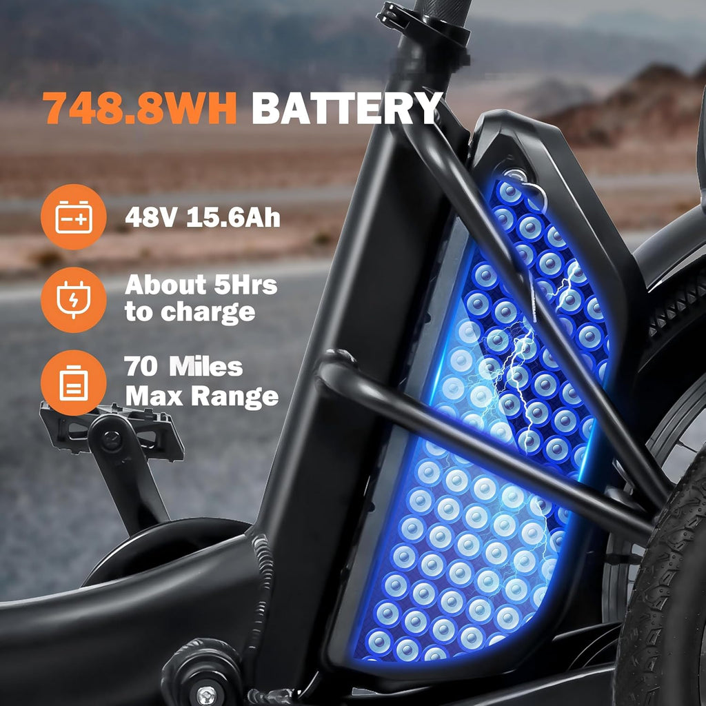 ACTBEST Triker Electric Bike, Peak 1200W Brushless Motor Folding Trike Ebike, 748.8Wh Removable Battery,Up to 70 Miles,Step-Thru 3 Wheel Electric Bicycle,20X3.0 Fat Tire Tricycle for Adults