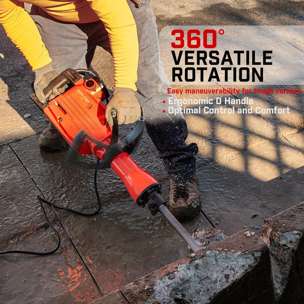 XtremepowerUS 2200W Demolition Electric Jack Hammer DIY Demo Jack Hammer Construction Concrete Floor Scrap Breaker Drill 3pcs Chisel Bit Point, Bull, Shovel With Carrying Case