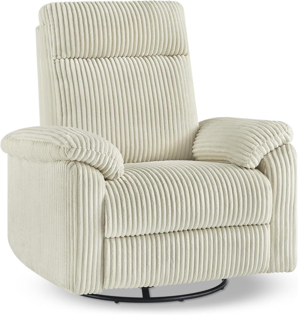 KISLOT Swivel Rocker Recliner for Adults, Corduroy 360 Degree Swivel Glider Recliner Manual 3-Position Adjustable Easy Assembly for Small Space Living Room Nursery Bedroom