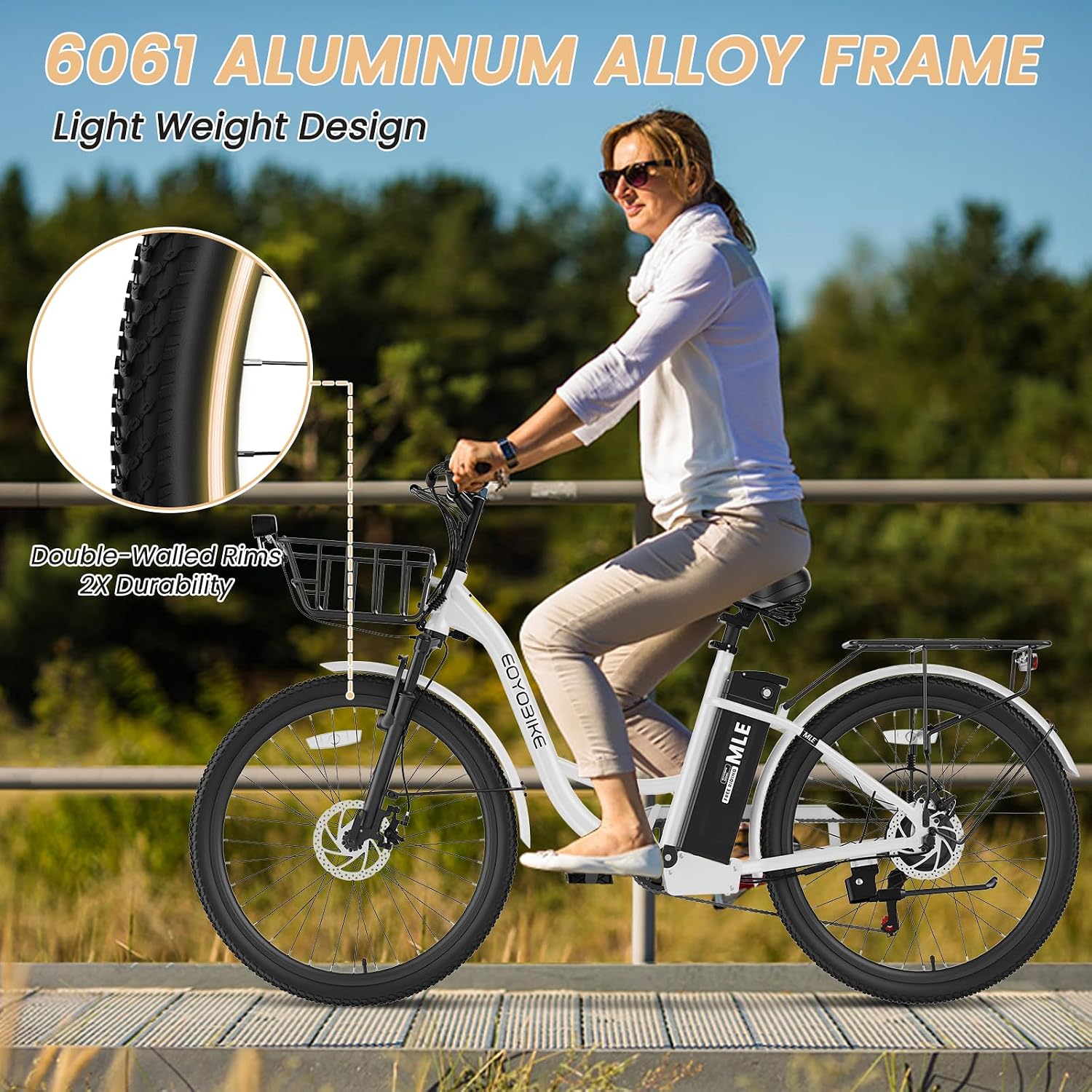 MOONCOOL Electric Bike for Adults, 700W Peak Power 7 Speed Step Through Electric Cruiser Bike, 40 Miles Electric Bicycle with 36V 10.4Ah Battery, Aluminum Frame City Commuter E Bikes for Women, Men