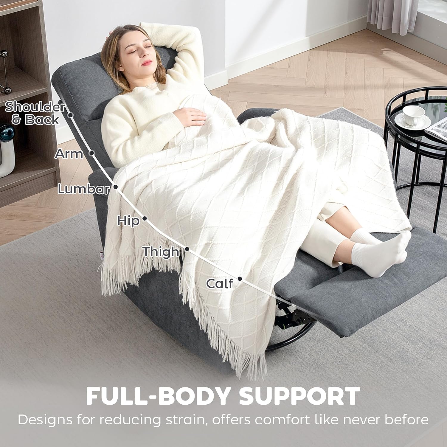 HOMCOM Swivel Rocker Recliner Chair, Wide Glider Rocking Single Sofa with Pocket Spring, Footrest, Modern Fabric Overstuffed Reclining Chair for Living Room, Bedroom, Quick Assembly, Gray