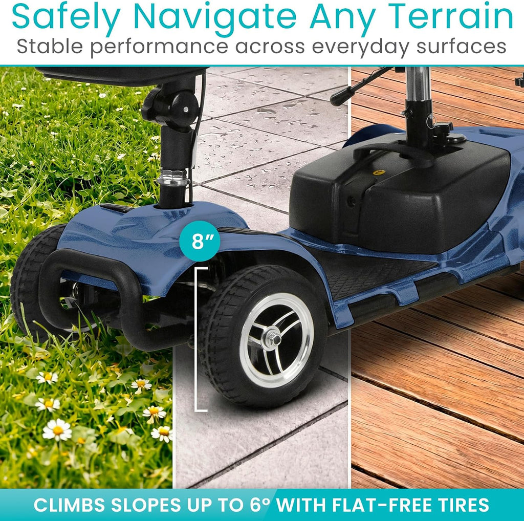 Vive 4 Wheel Mobility Scooter - Electric Powered Wheelchair Device - Compact Heavy Duty Mobile for Travel, Adults, Elderly - Long Range Power Extended Battery with Charger & Basket