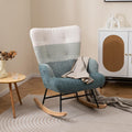 Moccha Nursery Rocking Chair, Teddy Upholstered Glider Rocker with High Backrest, Rubber Wood Legs & Side Pocket, Comfy Armchair Side Chair for Living Room Bedroom (1, Striped Green)