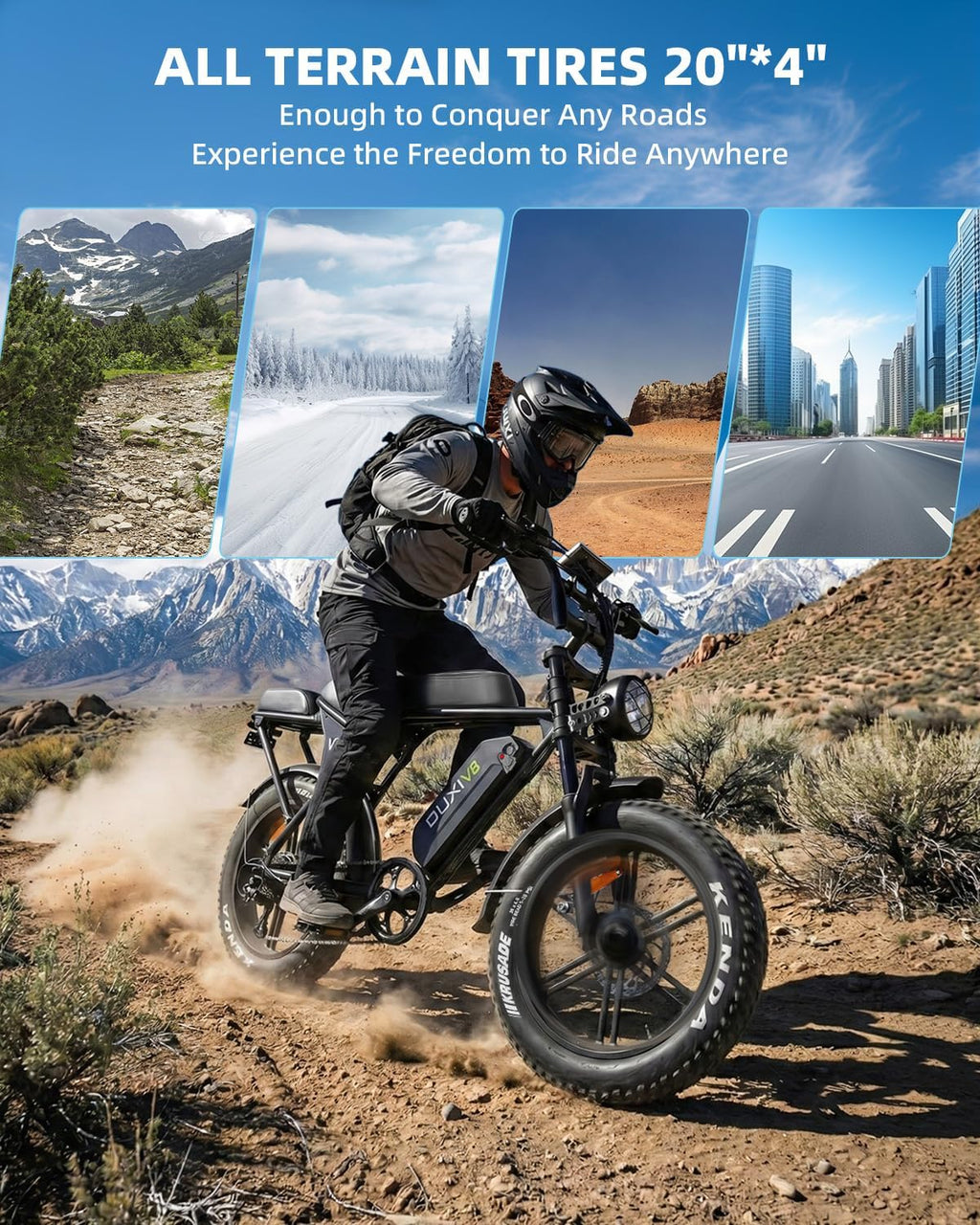 OUXI V8/V8MAX Electric Bike for Adults, E Dirt Bike Peak 1000W, 31 MPH, 15/30 AH Removable Battery, 20' Fat Tire Electric Bike, 7-Speed Gear Electric Bicycles, Ebike Moped for Commuting & Off-Road