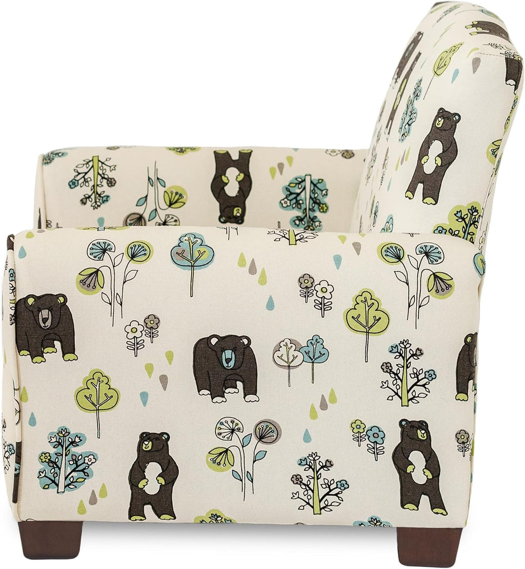 Toddler Personalized Armchair, Kids Upholstered Rocking Chair with Personalization, Toddler Chair with Personalized Name, Comfy Child Armchair, (Bears & Trees Print, Legs)