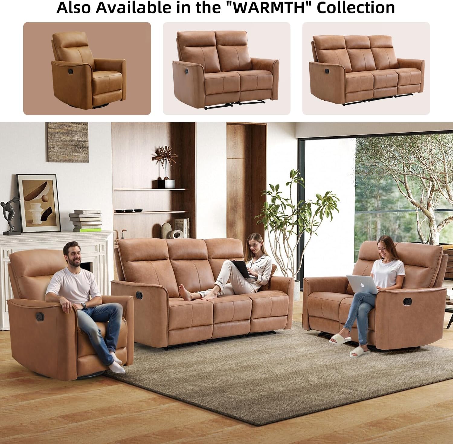 CANMOV Swivel Rocker Recliner, Glider Rocking Chair, Nursing Chairs Swivel Glider Recliners with Soft Backrest, Leathaire Manual Reclining Sofa for Living Room Bedroom Apartment, Brown