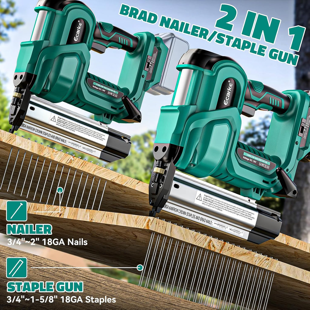 Ecarke 2' Brad Nailer Cordless Stapler Compatible with Makita 18V (No Battery), 2 in 1 Electric Nail Gun/Staple Gun with 18GA Nails/Staples, Battery Power Nail Gun for Trim Wood Crafting Carpentry DIY