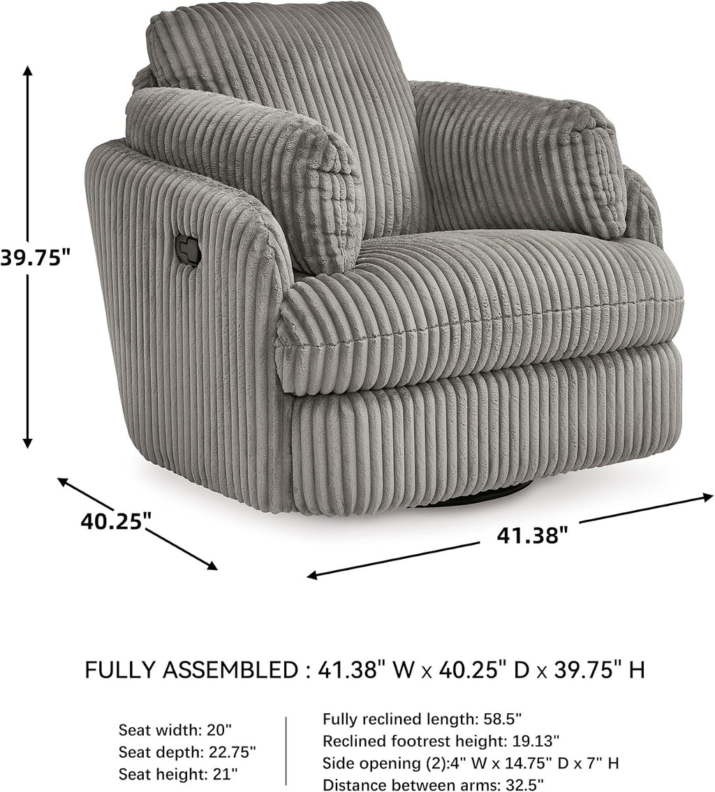 Signature Design by Ashley Tie-Breaker Swivel Glider Recliner, 2 Bolster Pillows, Hidden Storage, Fabric Upholstery, 41.38' W x 40.25' D x 39.75' H, Light Gray