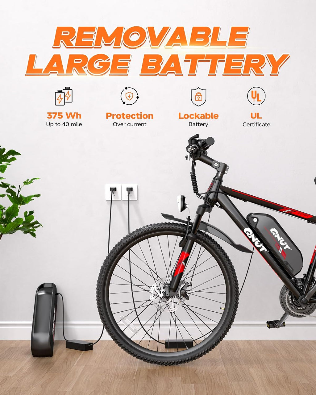 QNUT Electric Bike, Peak 1000W 28MPH 21-Speed Ebike, 36V 10.4Ah Removable Battery Up to 45 Miles, 26' Aluminum Frame, UL 2849 Certified, White Blue