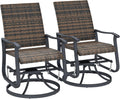 Outsunny Patio Glider Chair Set of 2, Wicker Rattan Outdoor Swivel Chair with Steel Frame, High Back, Armrests, Porch Glider with Adjustable Foot Pads for Garden, Lawn, Backyard, Brown