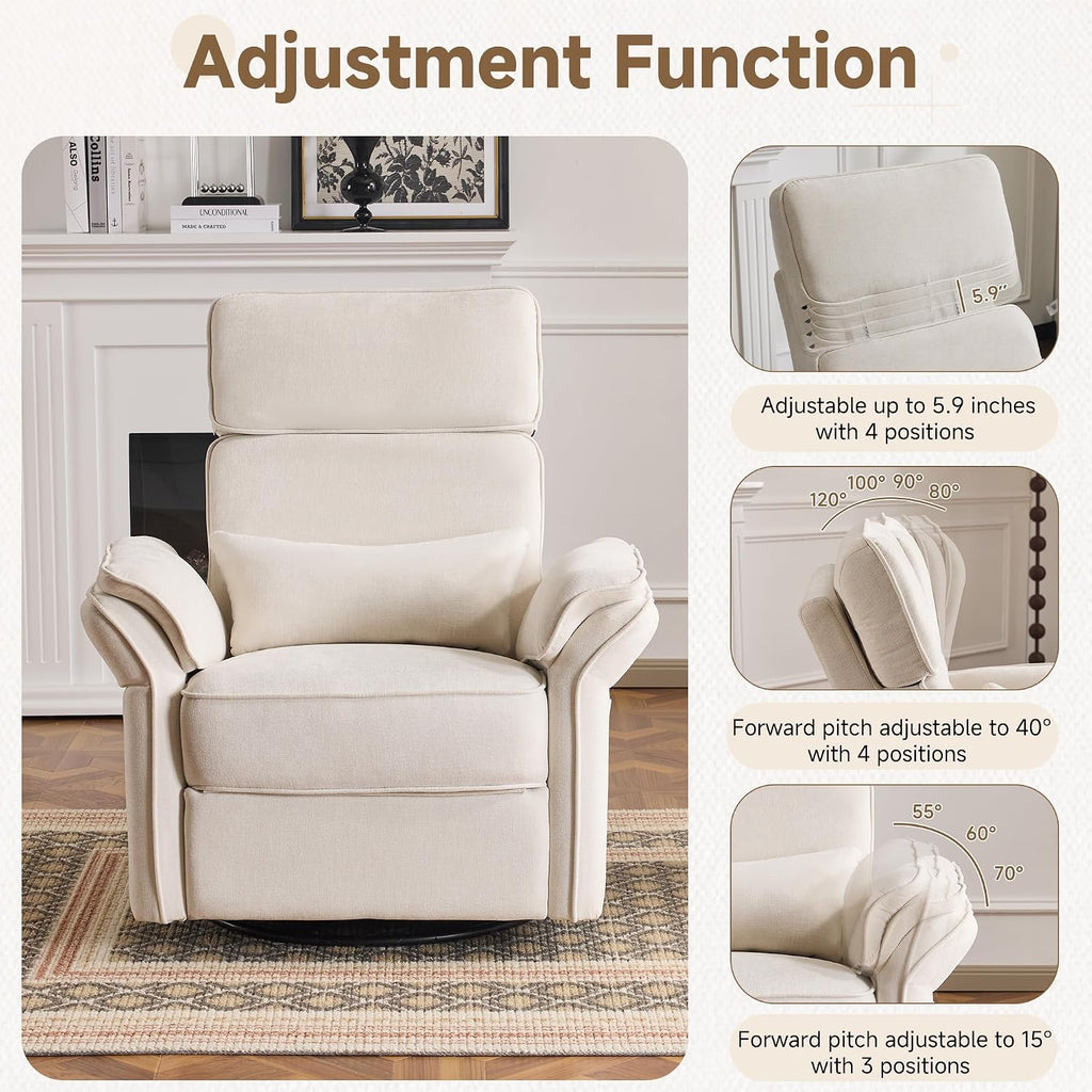 MELLCOM Power Recliner Rocking Chair Nursery Gliders with Adjustable Armrests and Headrest, Swivel Electric Glider Reclining Nursing Chair with Storage Bags and USB Port, FSC Certified,Beige Fabric