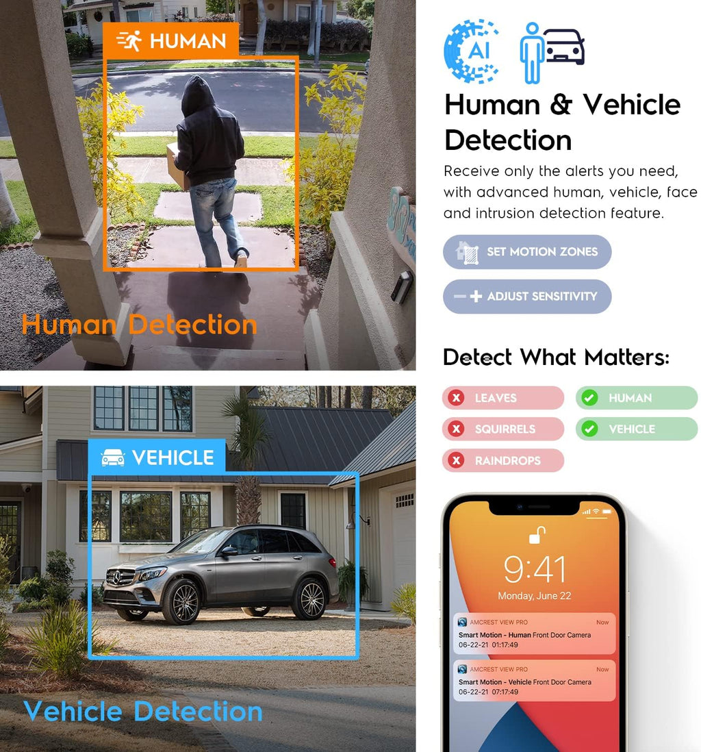 Amcrest UltraHD 4K (8MP) IP PoE AI Camera, FOV 129°, 49ft Color Nightvision, Security Outdoor Bullet Camera, Human & Vehicle Detection, Active Deterrent, 4K @15fps, IP8M-2796EW-AI (White)