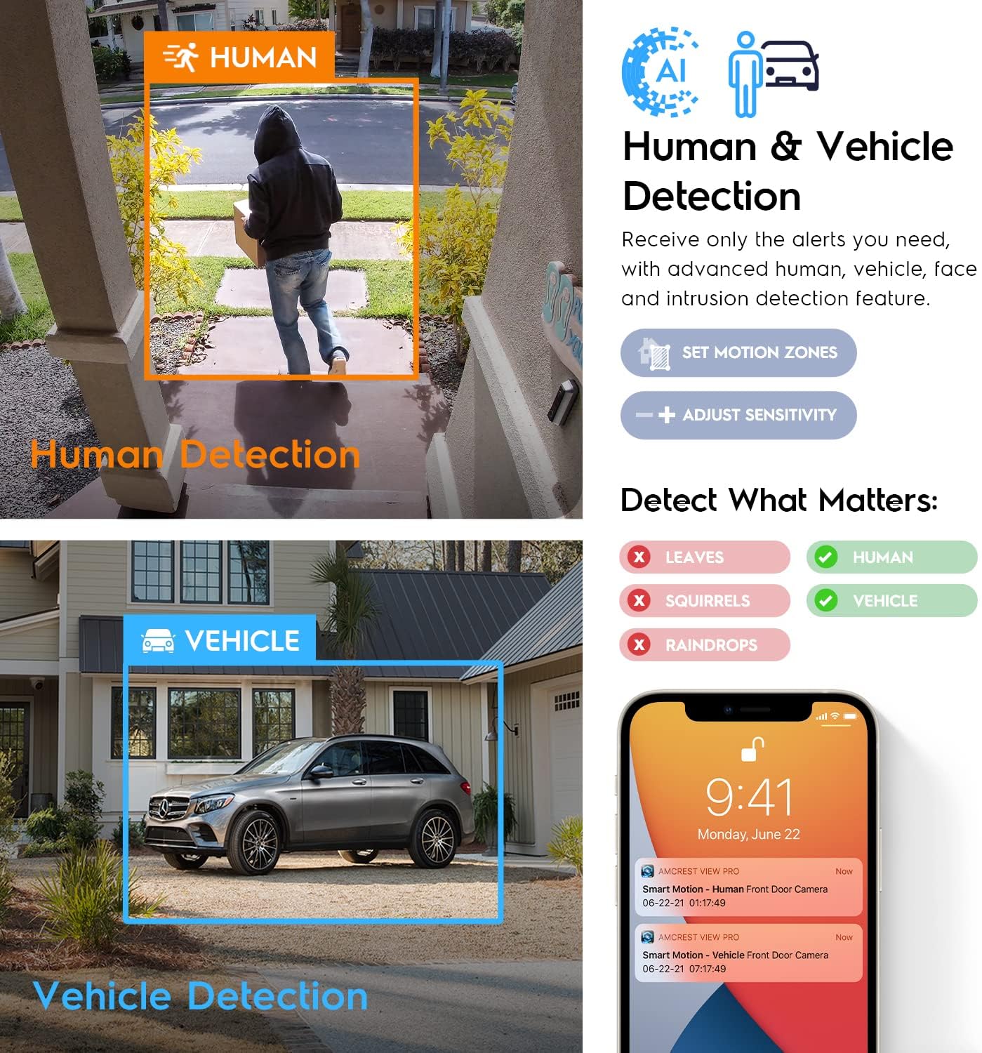 Amcrest UltraHD 4K (8MP) IP PoE AI Camera, FOV 129°, 49ft Color Nightvision, Security Outdoor Bullet Camera, Human & Vehicle Detection, Active Deterrent, 4K @15fps, IP8M-2796EW-AI (White)