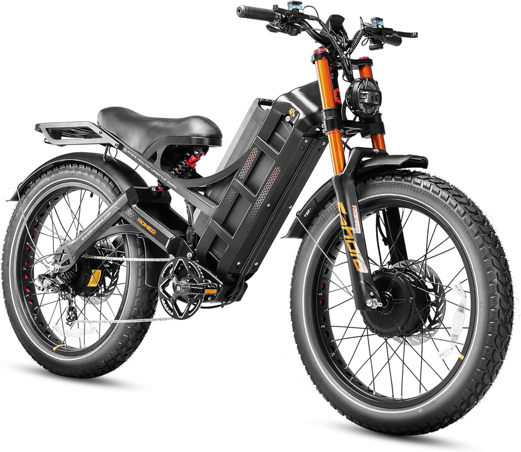 eAhora Romeo Pro 3 Electric Bike for Adults, 5600W 50MPH Dual Motor Ebike, 60V 80AH 250Miles Long Range Electric Bike, 26' *4.0 Fat Tire Electric Mountain Bike Full Suspension Off-Road E-Bike