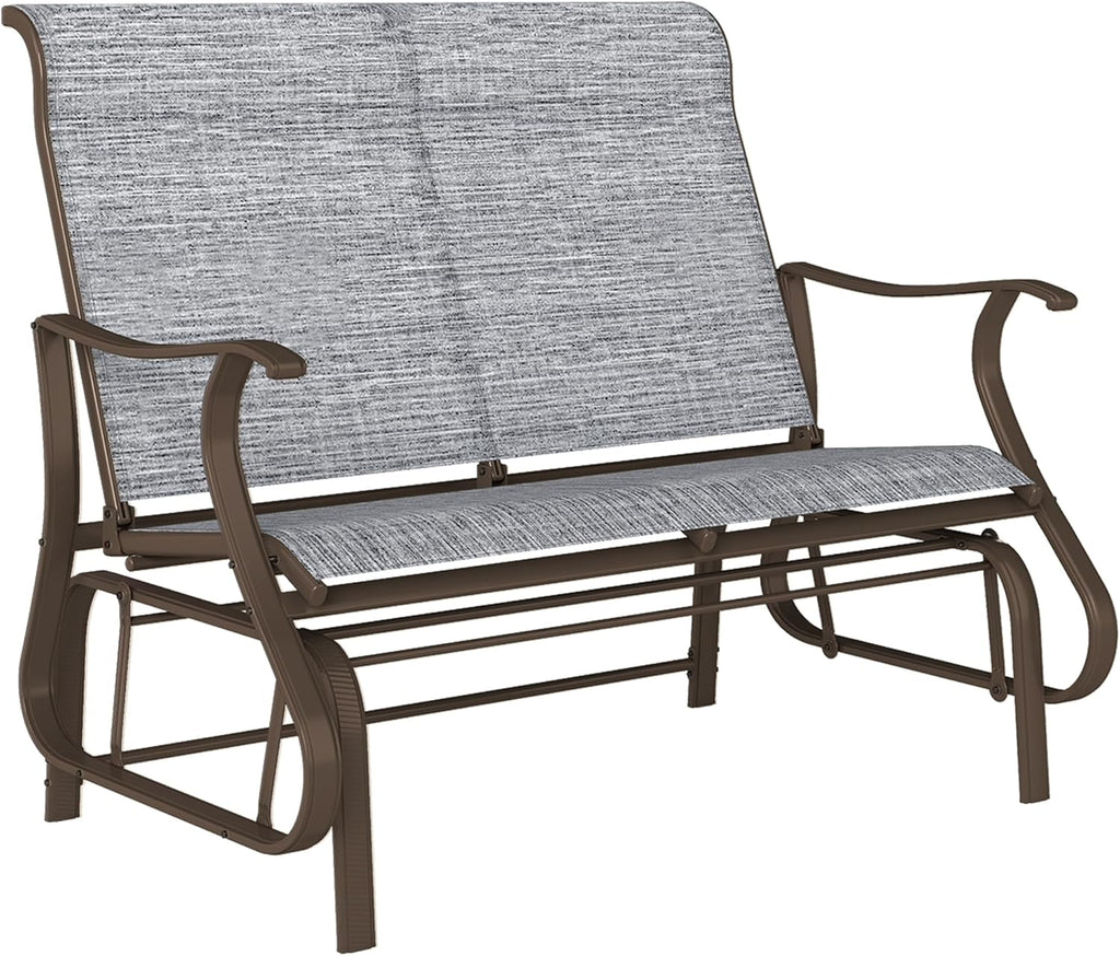 Outsunny 2-Person Outdoor Glider Bench, Patio Glider Loveseat Chair with Powder Coated Steel Frame, 2 Seats Porch Rocking Glider for Backyard, Lawn and Garden, Mixed Gray